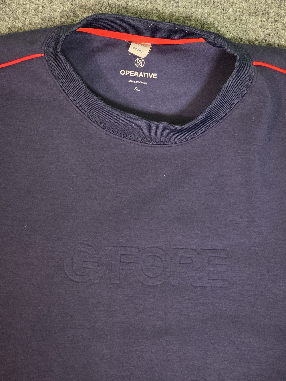 G/FORE Operative Sweatshirt Mens XL Navy Red Trim Embossed Logo Golf Pullover
